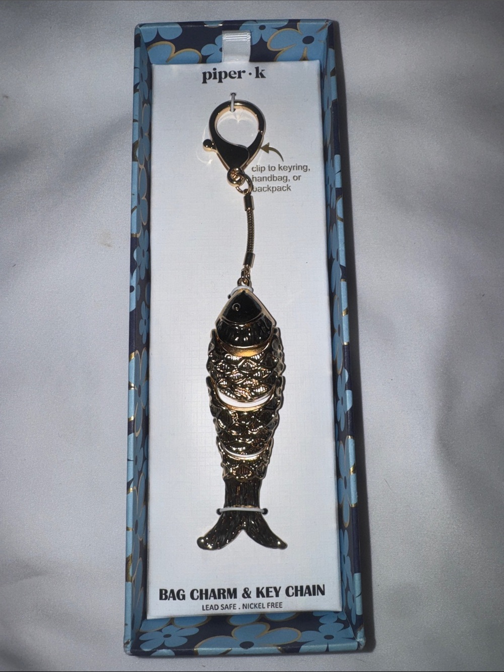 Piper Gold Fish Bag Charm & Key Chain - Gold (No Lid) BN